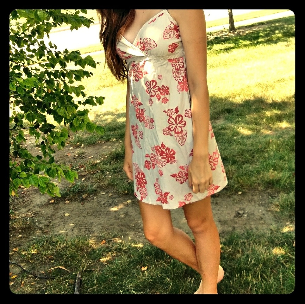 Womens Tan based Sundress w/ Orange Floral Pattern